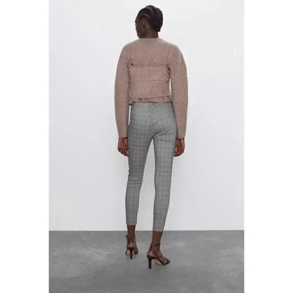 Zara Gray Plaid Legging Pants Crop Checker Size Medium - Picture 2 of 11